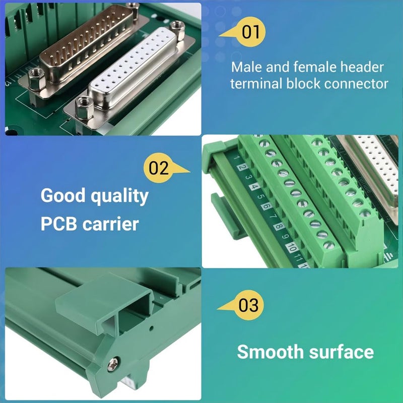 Willwewon DB25 Male&Female DIN Rail Mount Interface Module, D-Sub 25-pin Breakout Board - Image 5